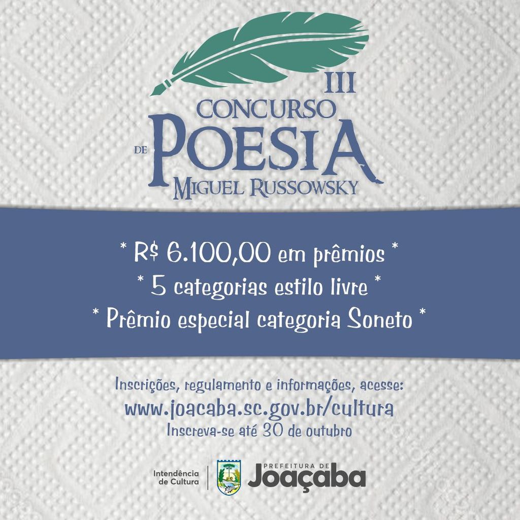 Inscrições para o III Concurso de Poesia Miguel Russowsky encerram na próxima semana